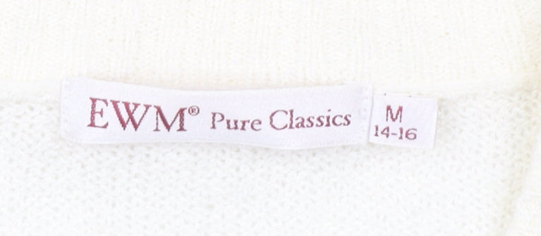 EWM Women's Ivory Cardigan M V-Neck Short Sleeve Knit
