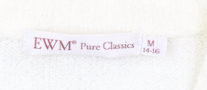 EWM Women's Ivory Cardigan M V-Neck Short Sleeve Knit