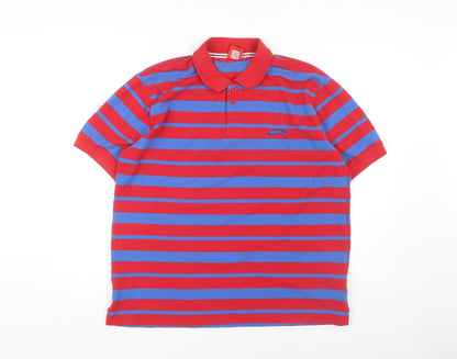 Slazenger Men's Red Striped Polo Shirt L
