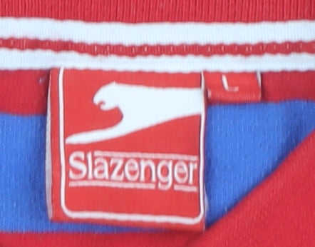 Slazenger Men's Red Striped Polo Shirt L
