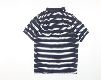 Champion Men's Blue Striped Polo Shirt Small