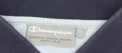 Champion Men's Blue Striped Polo Shirt Small