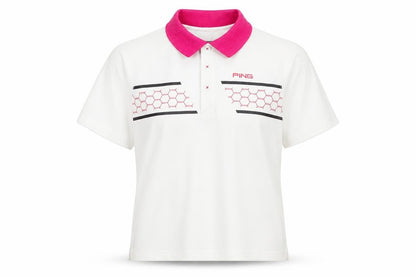 Front view of PING unisex kids white polo shirt m