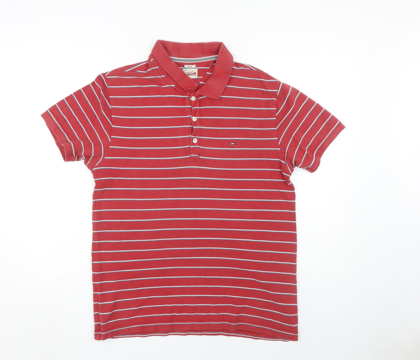 Hilfiger Denim Men's Red Striped Polo Shirt Large