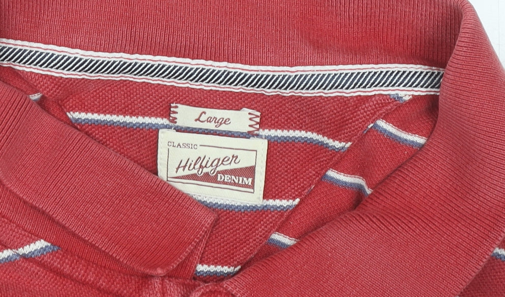 Hilfiger Denim Men's Red Striped Polo Shirt Large