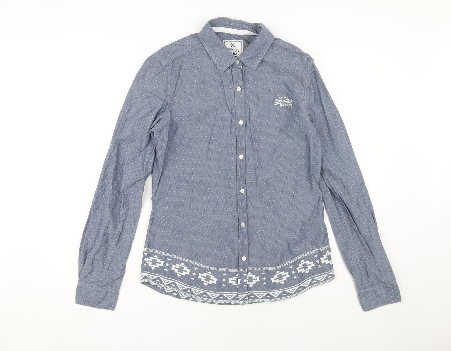 Womens UK Size S Superdry Blue Basic Button-Up