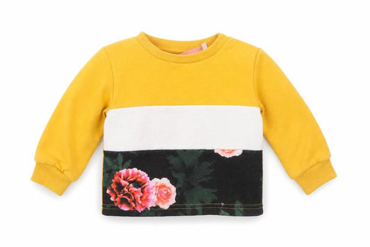 Front view of McKenzie unisex baby top 12-18m yellow multicolour floral