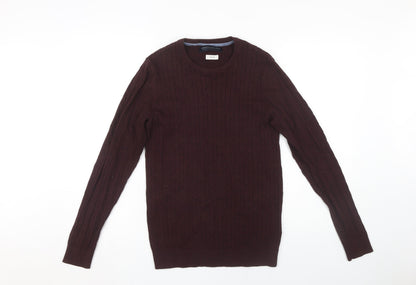 Jack & Jones Men's Brown Cable-Knit Cotton Pullover, M