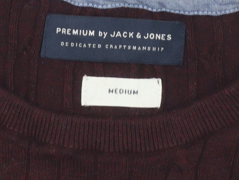 Jack & Jones Men's Brown Cable-Knit Cotton Pullover, M