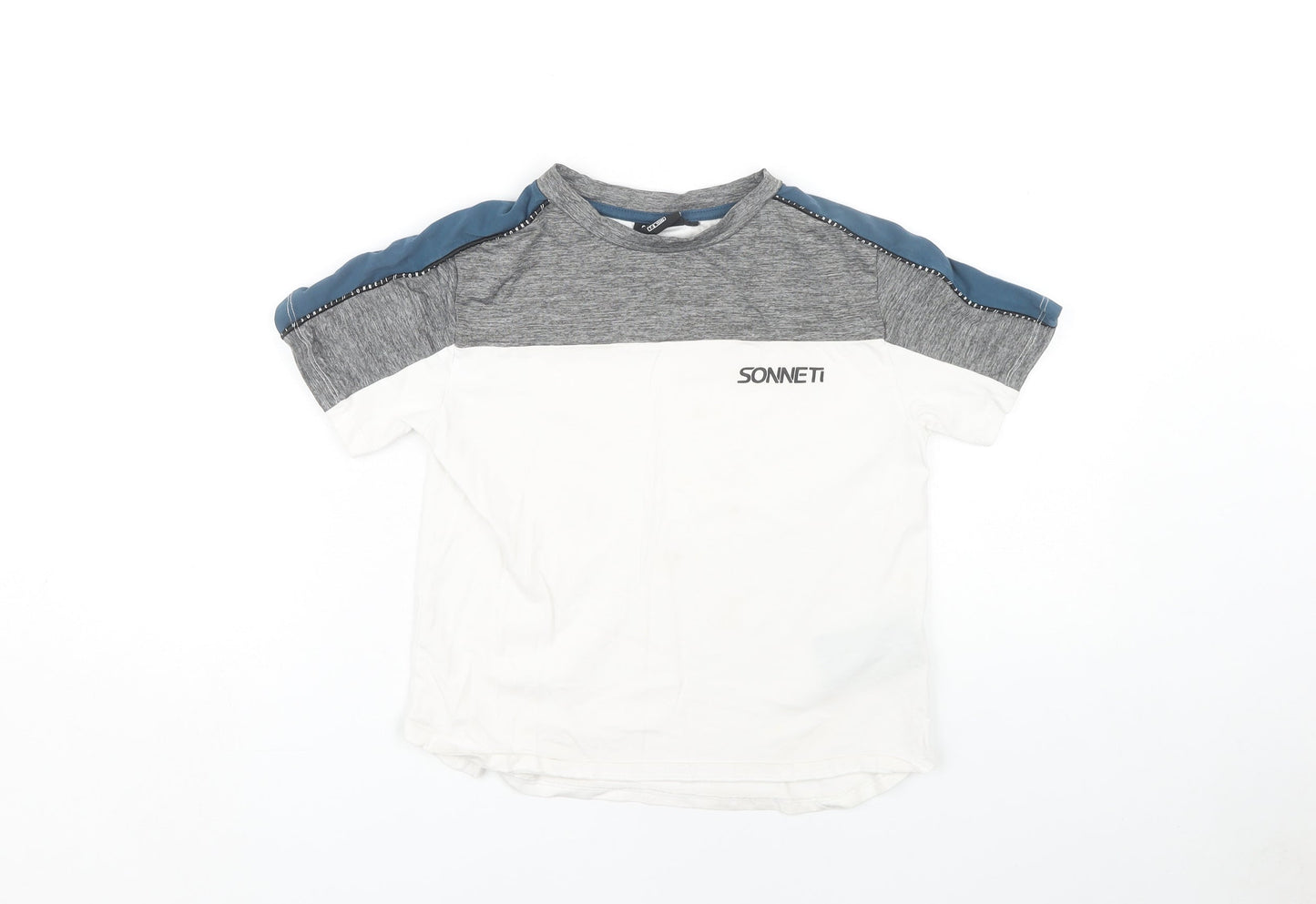 Sonneti Boys Colourblock T-Shirt, White/Grey/Blue, Size 7-8