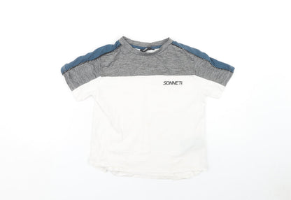 Sonneti Boys Colourblock T-Shirt, White/Grey/Blue, Size 7-8