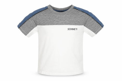 Sonneti Boys Colourblock T-Shirt, White/Grey/Blue, Size 7-8