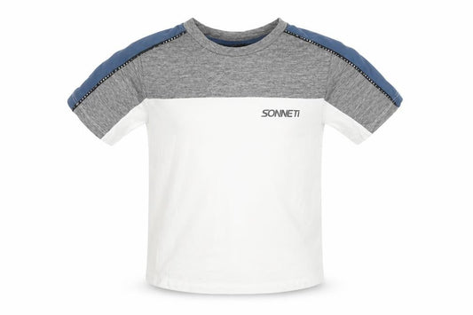 Sonneti Boys Colourblock T-Shirt, White/Grey/Blue, Size 7-8