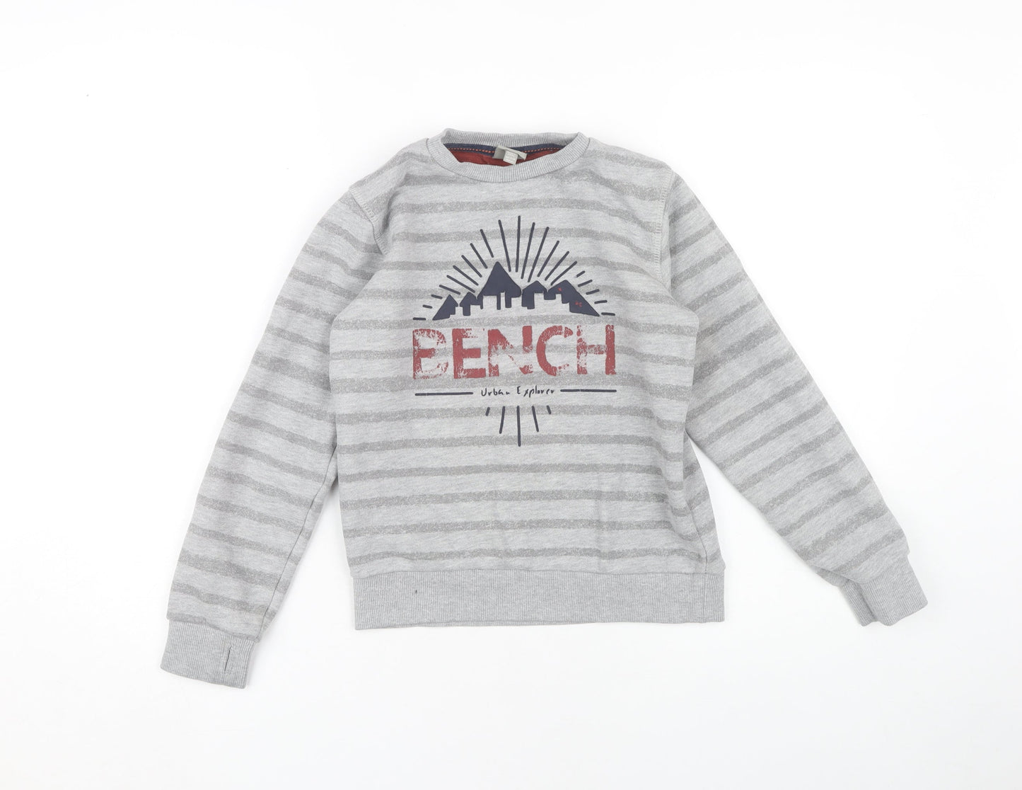 Bench Boys Grey Graphic Striped Pullover Sweatshirt 9-10 Yrs