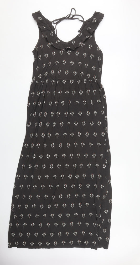 Fat Face Women's Black Floral Dress, Size 12, Sleeveless