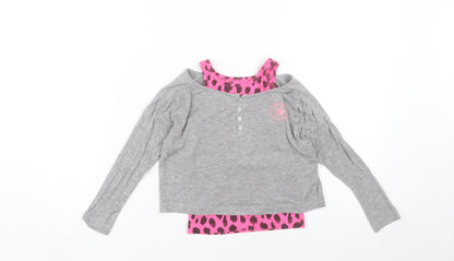 Converse Girls Grey Pink 4-5Y Animal Print Long Sleeve T-Shirt