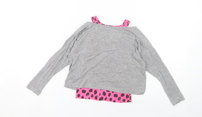 Converse Girls Grey Pink 4-5Y Animal Print Long Sleeve T-Shirt