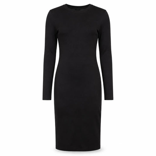 Front view of JDY Women's Black Bodycon Dress -, size S, Midi, Long Sleeve