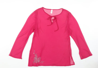 Jeff Banks Women's Pink Embroidered Sheer Cover Up M