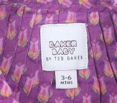 Ted Baker Girls Purple Blouse 3-6 Months Short Sleeve
