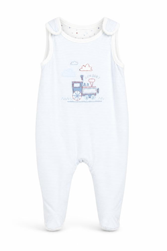 Front view of Jasper Conran unisex blue striped babygrow 3-6 months