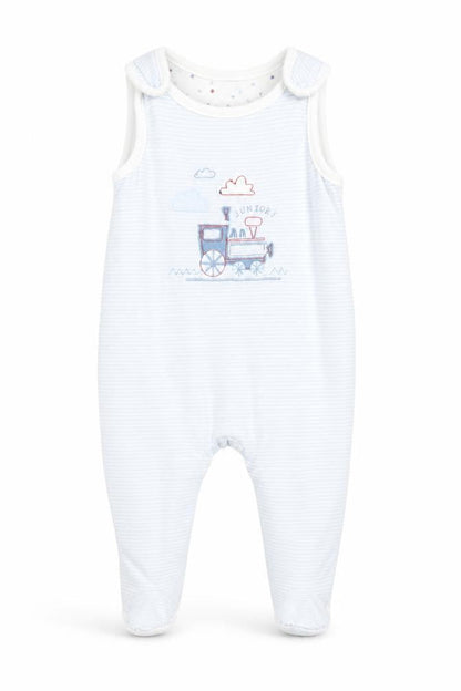 Front view of Jasper Conran unisex blue striped babygrow 3-6 months