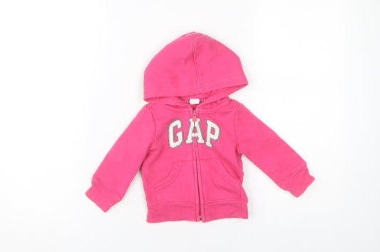 Front view of Gap unisex baby pink hoodie - 6-9 months - casual wear