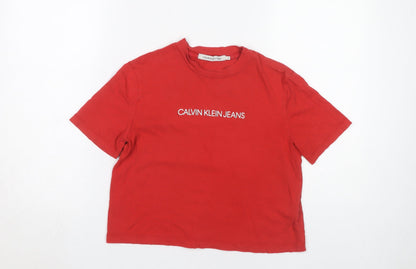 Womens UK Size S Calvin Klein Jeans Red Basic T-Shirt