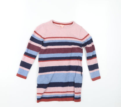 Jigsaw Girls Multicoloured Wool Striped Dress Long Sleeve 8-9 Years