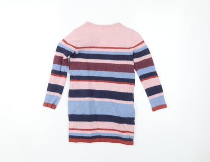 Jigsaw Girls Multicoloured Wool Striped Dress Long Sleeve 8-9 Years