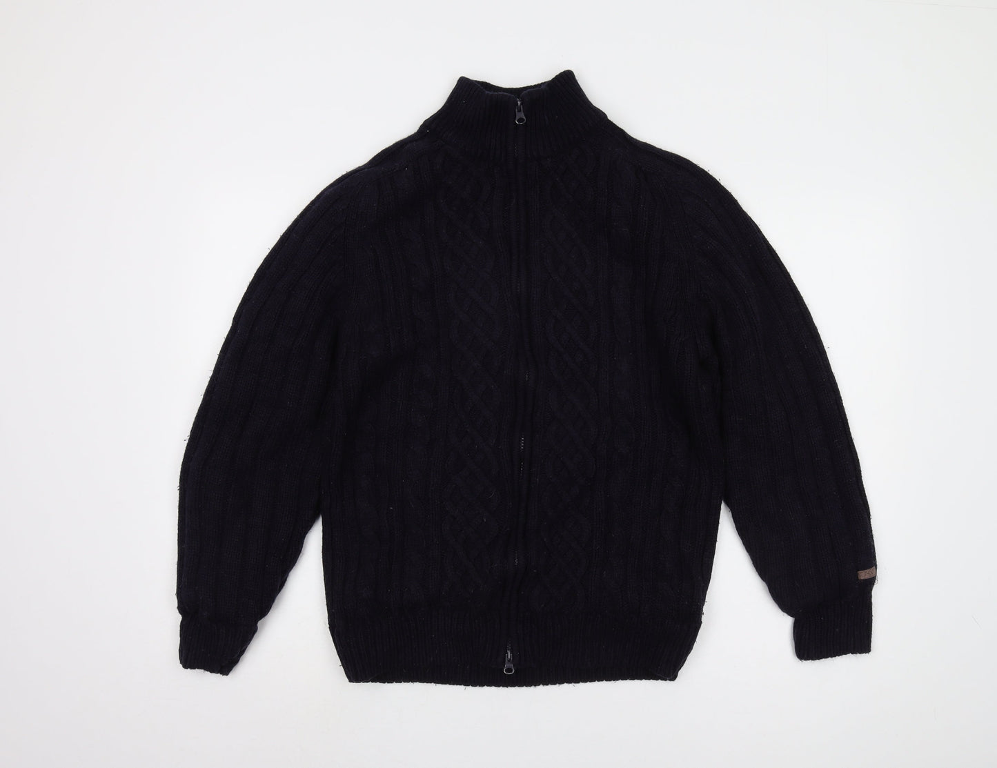 Authentic Clothing Men's XL Black Cable-Knit Full Zip Jumper