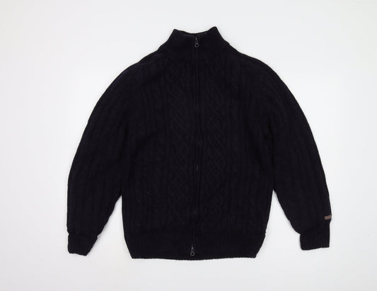 Authentic Clothing Men's XL Black Cable-Knit Full Zip Jumper