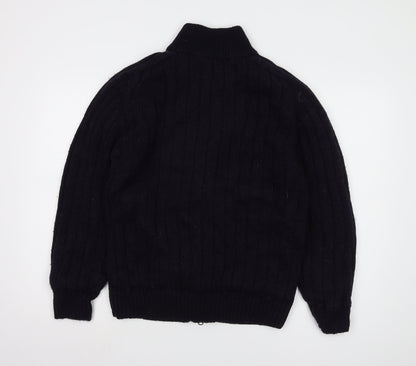 Authentic Clothing Men's XL Black Cable-Knit Full Zip Jumper