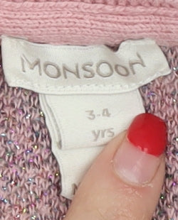 Monsoon Girls Pink Sequin Cardigan 3-4 Years