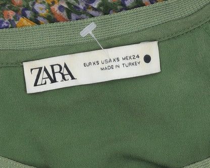 Womens UK Size XS Zara Green Basic Blouse