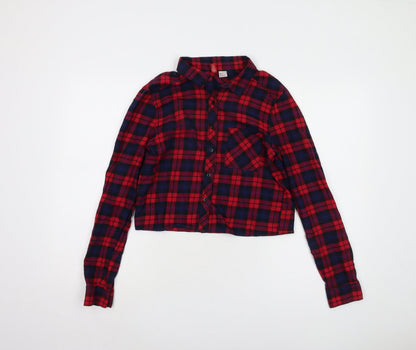 Womens UK Size 6 H&M Red Cropped Button-Up
