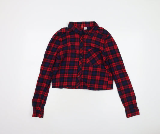 Womens UK Size 6 H&M Red Cropped Button-Up