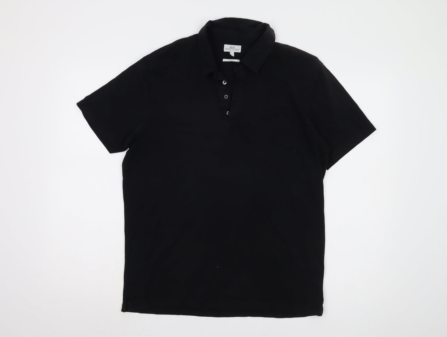 Next Men's Black Polo Shirt L Solid Easy Care Casual