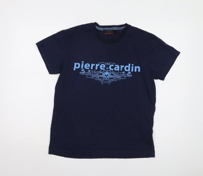 Pierre Cardin Men's Blue Graphic Logo T-Shirt Medium