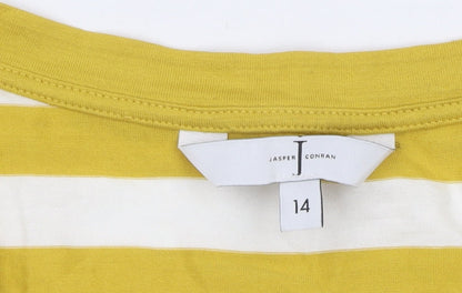 Jasper Conran Women's Yellow Striped T-Shirt Size 14