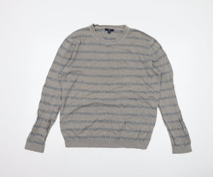 Gap Men's Grey Striped Pullover Jumper, M