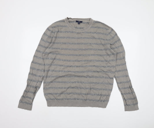 Gap Men's Grey Striped Pullover Jumper, M