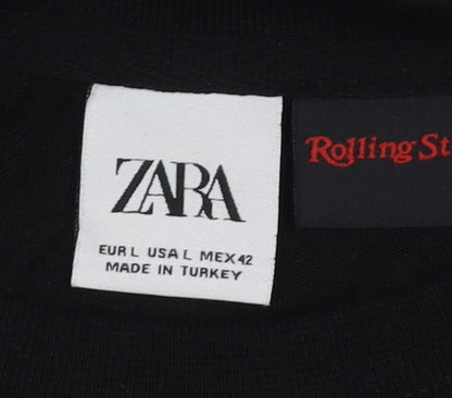 Zara Men's Black Rolling Stone Graphic T-Shirt L