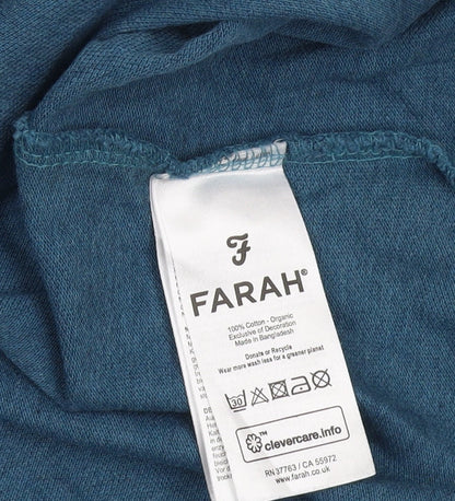 Farah Men's Blue Polo Shirt Medium Organic Cotton Short Sleeve