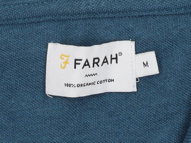 Farah Men's Blue Polo Shirt Medium Organic Cotton Short Sleeve