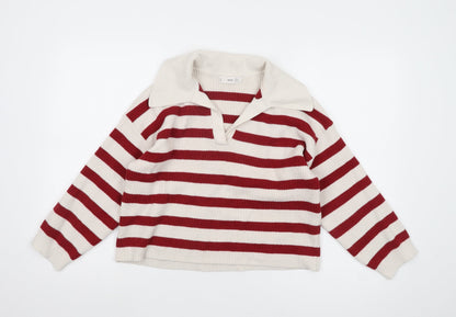 MNG Men's Red Striped Pullover Jumper, Size S