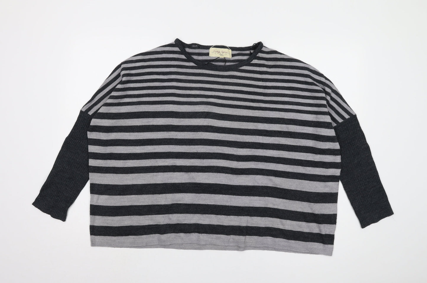 Vintage Couture Women's Grey Striped Pullover Jumper