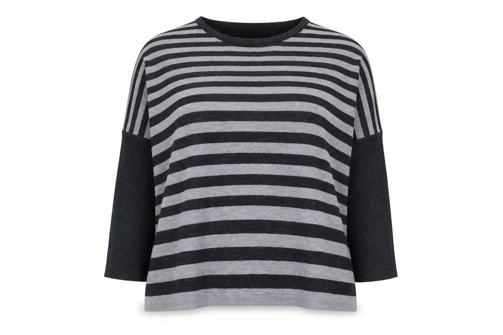 Front view of Vintage Couture Women's Grey Striped jumper