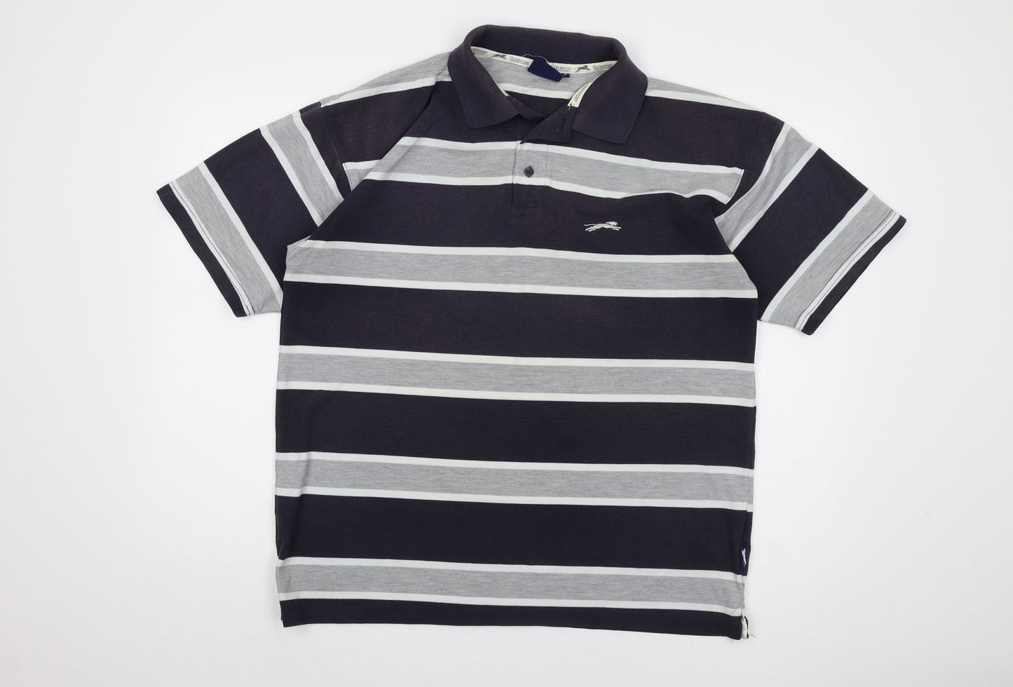 Slazenger Men's Grey Striped Polo Shirt - Size L
