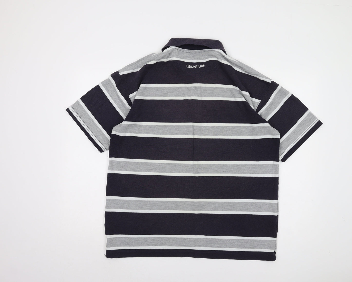 Slazenger Men's Grey Striped Polo Shirt - Size L